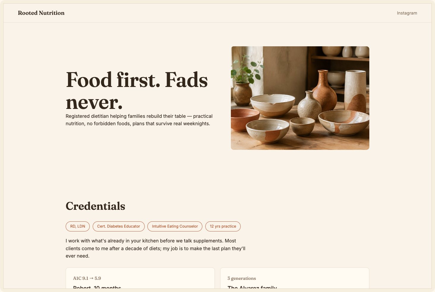 Snapshot of the Rooted theme — a nutritionist site with programs and client stories